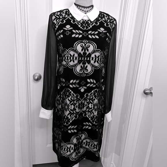 Peter Pan Collar Black Velvet Burnout Tunic Shirt Goth Witchy Vibes Dress sz 10 - Picture 7 of 8
